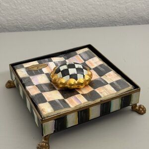 MacKenzie-Childs Courtly Check Napkin Holder with Napkins & Weight Retired NWOT